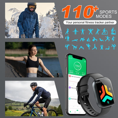 Smart Watch for Men Women(Answer/Make Calls), 1.95" HD Touch Screen Fitness Watch with Sleep Heart Rate Monitor, 110+ Sports Modes, IP68 Waterproof Activity Trackers Compatible with Android iOS, Black