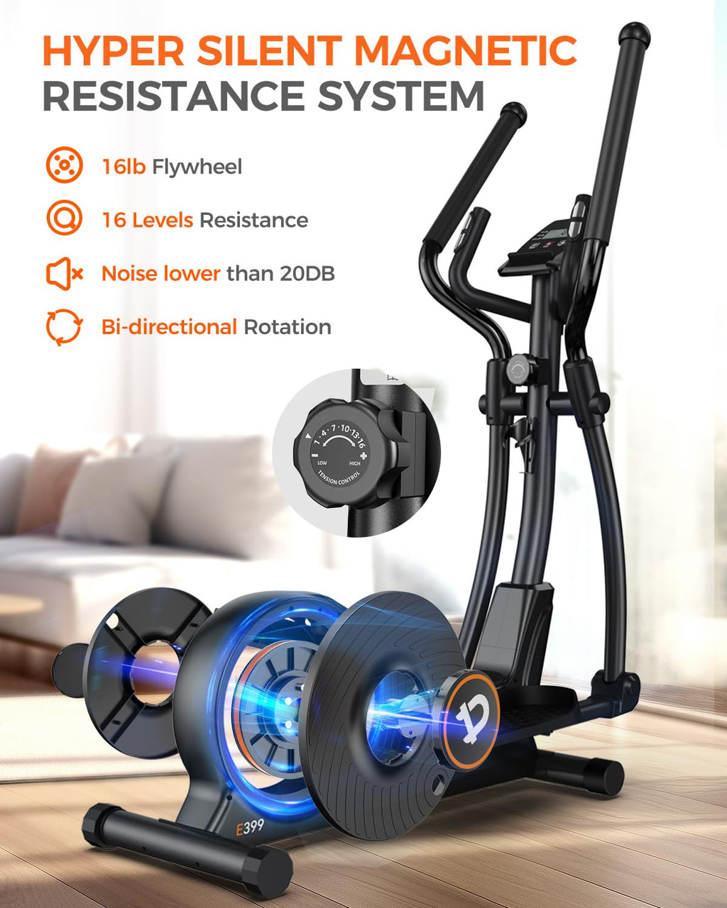 pooboo Elliptical Machine, Elliptical Exercise Machine with 16-Level Resistance&Hyper-Quiet Magnetic Driving System, Elliptical Machine for Home with LCD Monitor&15.5IN Stride, 350LBS Weight Capacity