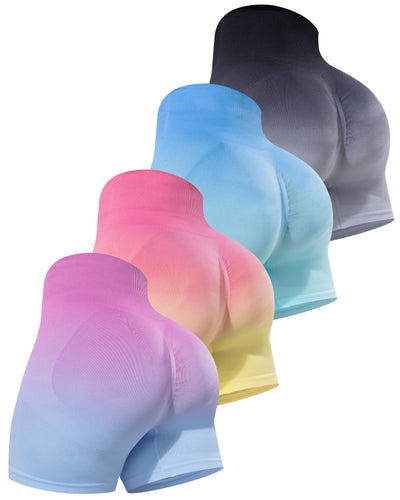 CHRLEISURE Women's 4 Packs Workout Gym Shorts, High Waisted Butt Lifting Scrunch Butt Seamless Booty Shorts