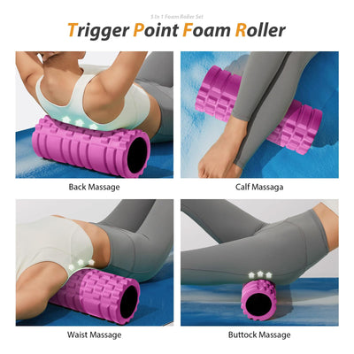 5 in1 Foam Roller Set, Trigger Point Foam Roller, Massage Roller Stick, Massage Ball, Resistance Band for Deep Muscle Massage Pilates Yoga,Fitness Exercise for Whole Body (Black-Red)