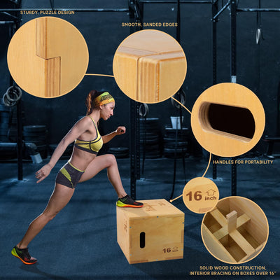 Yes4All Plyo Box, 3-in-1 Wooden Box Jumps for Home Gym, 450 lbs Boxes Step Up with Smooth Edges & Wide Built-in Handles for Jumping, Strength Training, Lunges, Squats, Dips