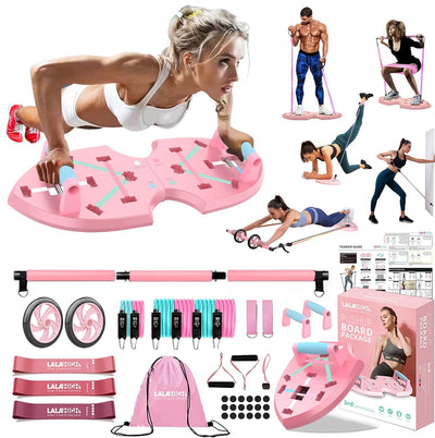 LALAHIGH Portable Home Gym System for Men and Women:Push Up Board, Pilates Bar & 20 Fitness Accessories with Resistance Bands and Ab Roller Wheel-Professional Strength Training Exercise