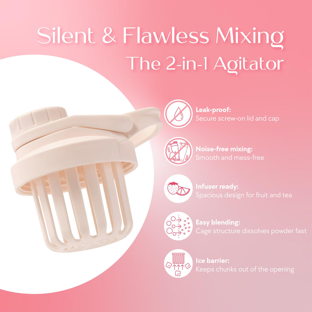 Paradise Shaker Bottle 24 oz, Insulated Stainless Steel Protein Shaker, Dishwasher Safe, with Lid Brush & Protective Boot, Leakproof Twist-Off Chug Cap, Sage Green, Tahoe Mist