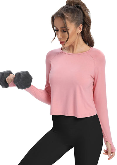 Bestisun Long Sleeve Athletic Workout Shirts Sports Yoga Gym Crop Tops for Women