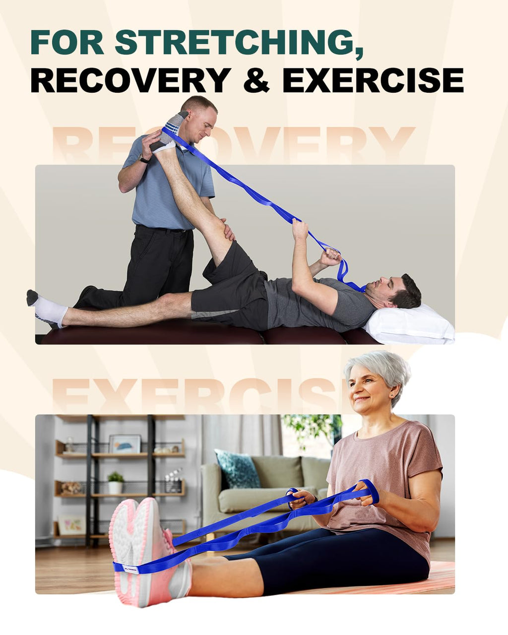 Trideer Stretching Strap Yoga Strap Physical Therapy for Home Workout, Exercise, Pilates and Gymnastics, 10 Loops Non-Elastic Stretch Bands with Aesthetic Packaging for Women & Men