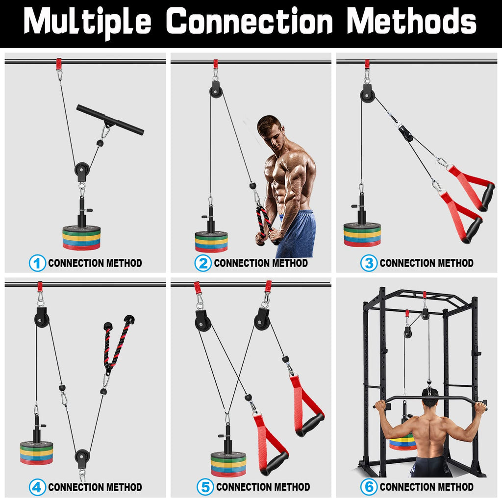 SERTT Weight Cable Pulley System Gym, Upgraded Cable Pulley Attachments for LAT Pull Down, Biceps Curl, Tricep, Arm Workouts - Home Gym Add On Equipment
