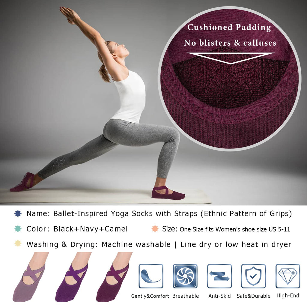 Ozaiic Pilates Socks for Women Non Slip Grip, Yoga Socks with Grippers for Barre, Hospital, Ballet, Dance, Barefoot Workout
