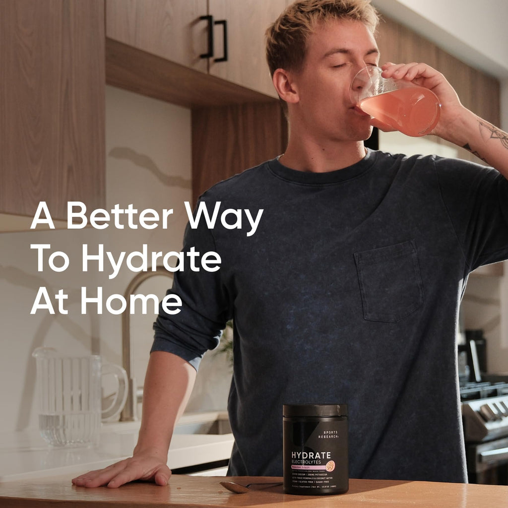 Sports Research® Hydrate Electrolytes Powder - Sugar-Free & Naturally Flavored with Vitamins, Minerals, and Coconut Water - Supports Hydration - Raspberry Lemonade - 90 Servings