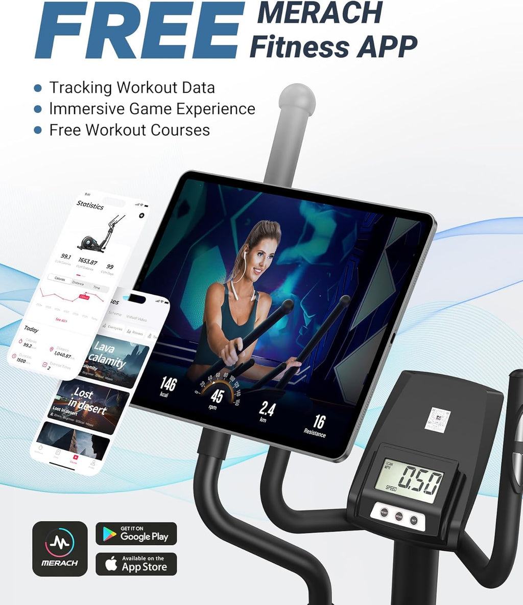 MERACH Elliptical Exercise Machine for Home Use, Elliptical Machine with Hyper-Quiet Magnetic Drive System, 16-Level Resistance Adjustment, 15.5IN Stride, 350LBS Loading Capacity, MERACH App