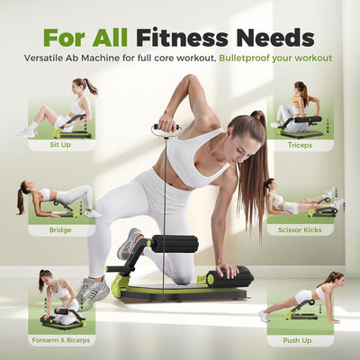 Ab Machine,Sit Up Exercise Equipment, Workout Equipment,Adjustable Ab Trainer with 3 Resistance Levels and Removable Auxiliary Handle,Home Gym