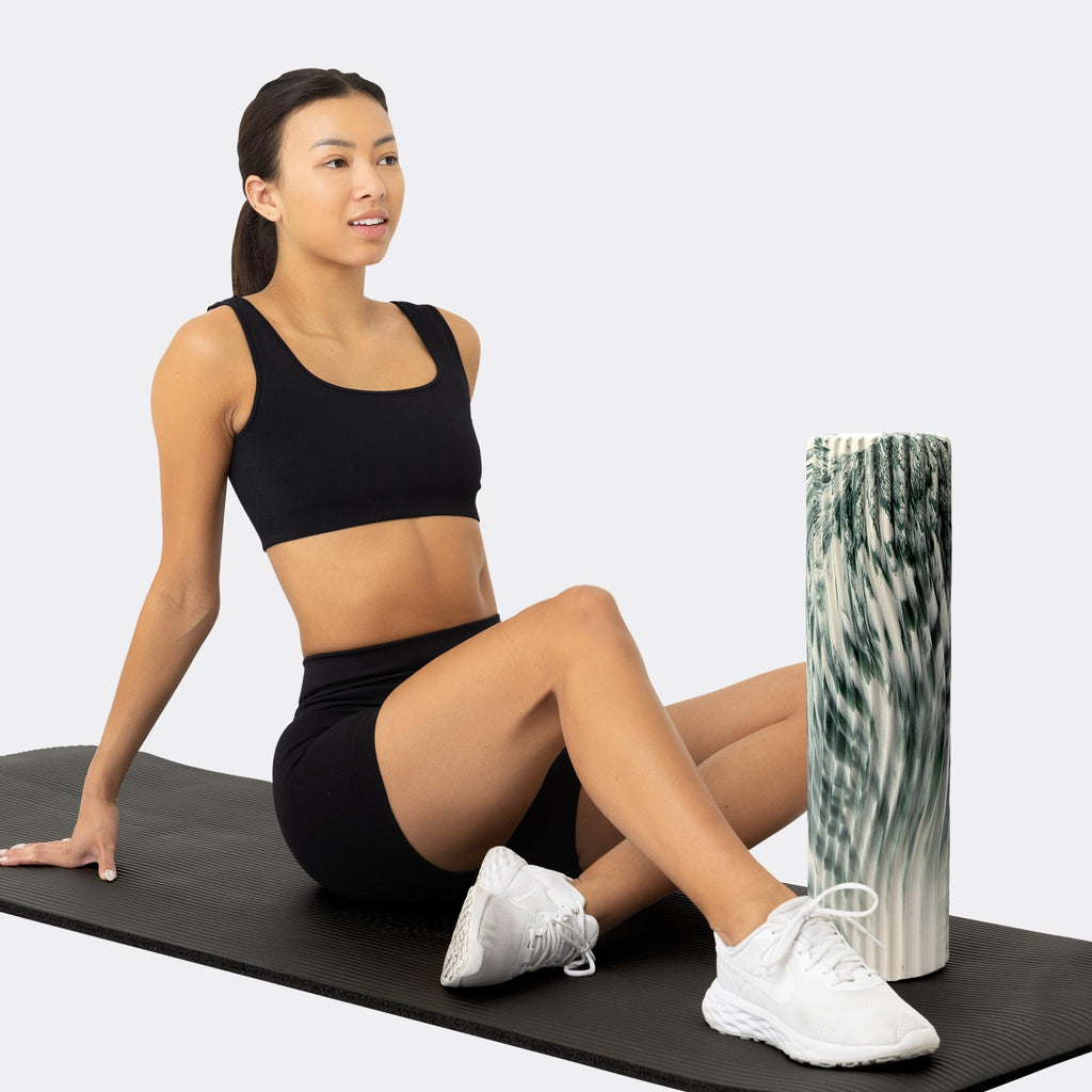 Oceanfoam Tidal Roller - Natural - Muscle Massage Foam Roller for Back Pain & Stretching - Firm and Ergonomic Wide Wave Textured - Yoga, Athletics, & Wellness - Full Size, 20" x 5"