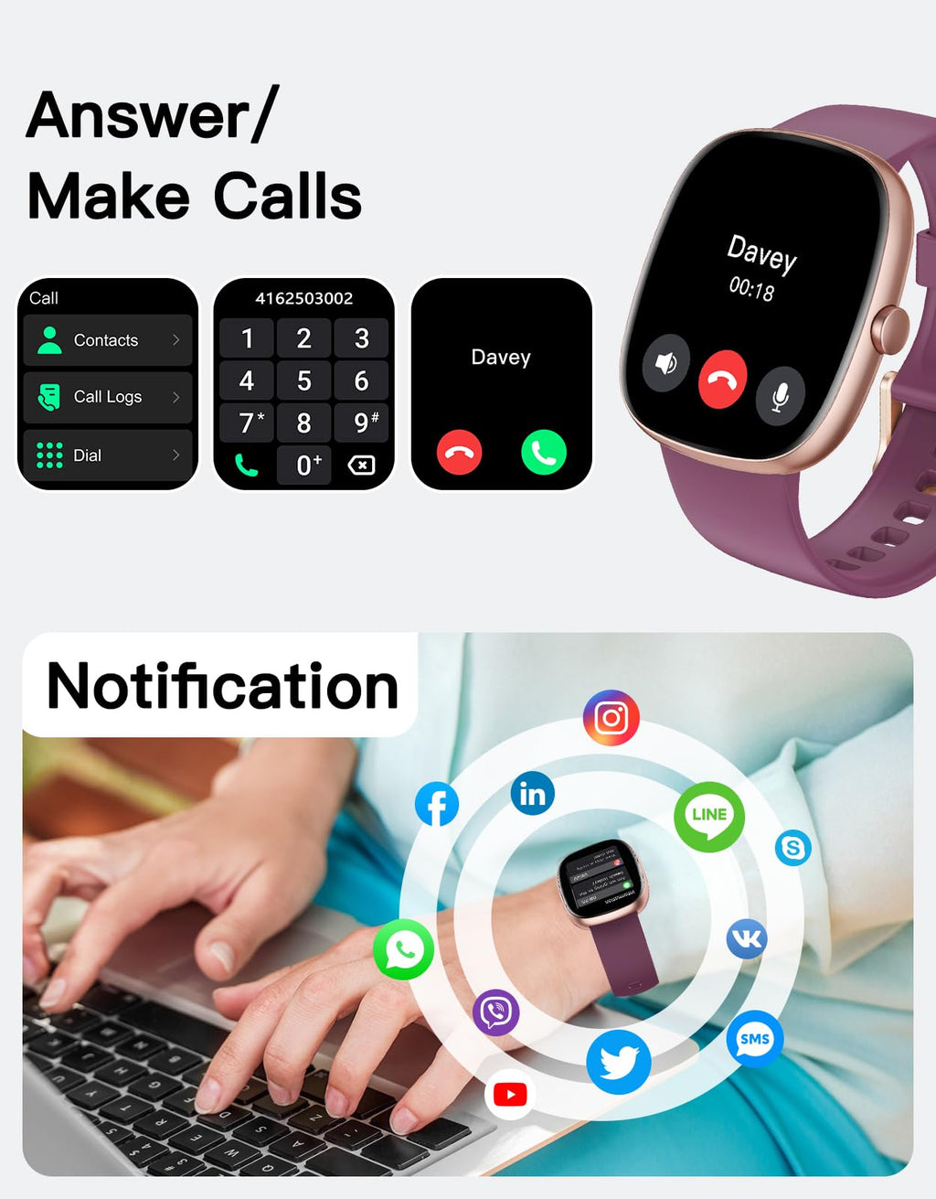 Fitness Tracker 2025 Ver. (Answer/Make Calls), 1.85" Smart Watch Fitness Watches for Women Men with 24/7 Heart Rate Blood Oxygen Monitor Sleep Tracker 100+ Sport Modes IP68 Waterproof (Pink)