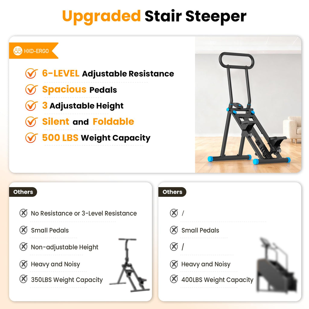 HXD-ERGO Stair Stepper, Upgrade 6-Level Resistance Stair Master with Adjustable Handlebar, Folding Stair Climber Workout Machine