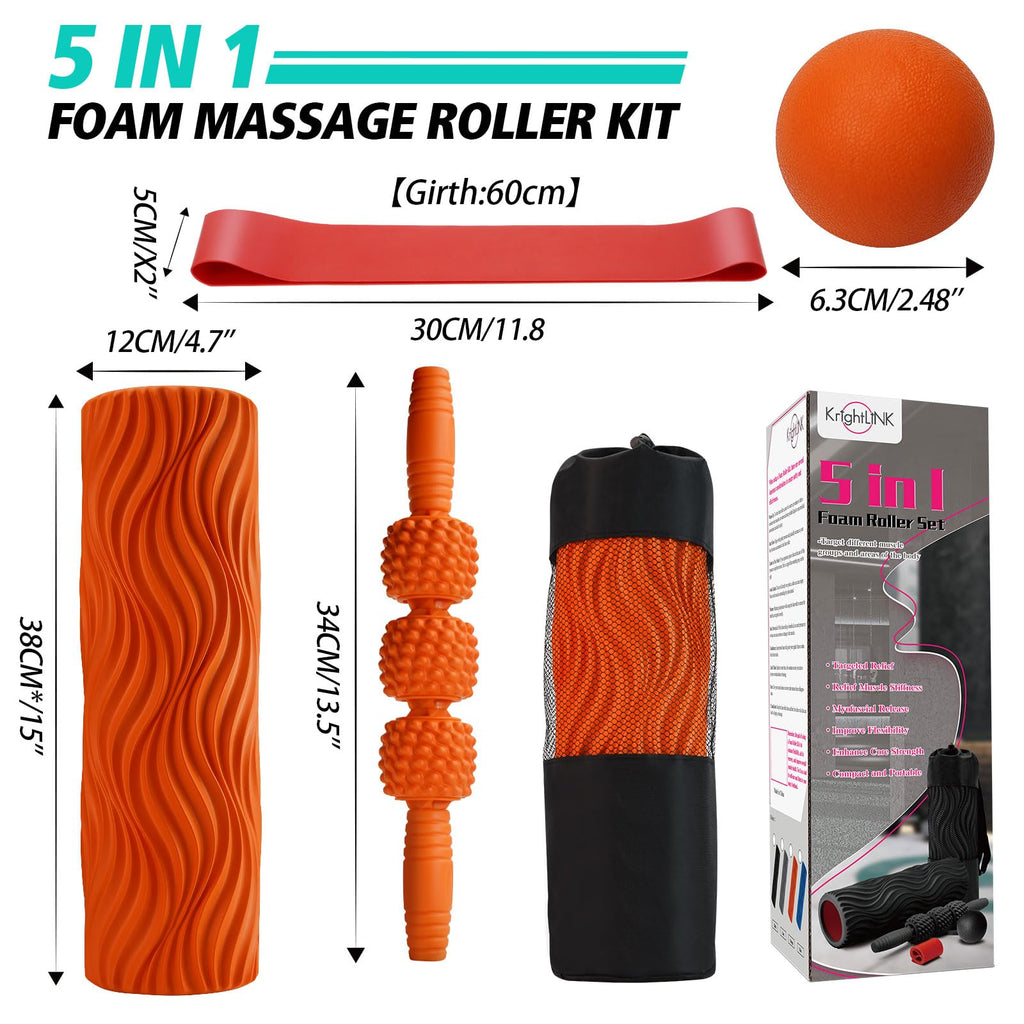 Foam Roller High Density Foam Roller Set for Deep Tissue Muscle Massage, 18" Trigger Point Fitness Exercise Massage Roller, Self-Myofascial Release for Whole Body (Black-18(2 in 1))