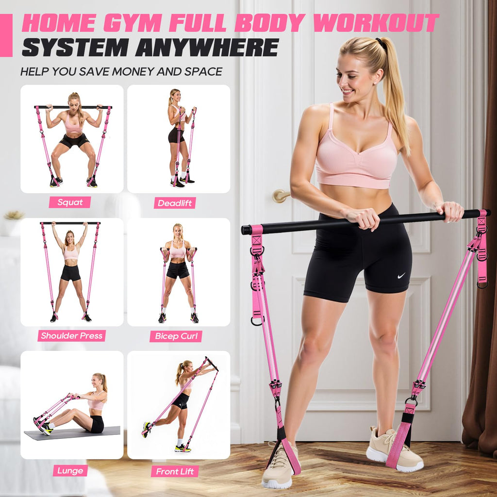 Pilates Bar Kit with Resistance Bands, Heavy Duty Pilates Equipment for Men, Strength Training Bar for Legs, Hip, Back, Arm, Abs, Chest, Shoulders, Portable Home Gym Full Body Workout Equipment