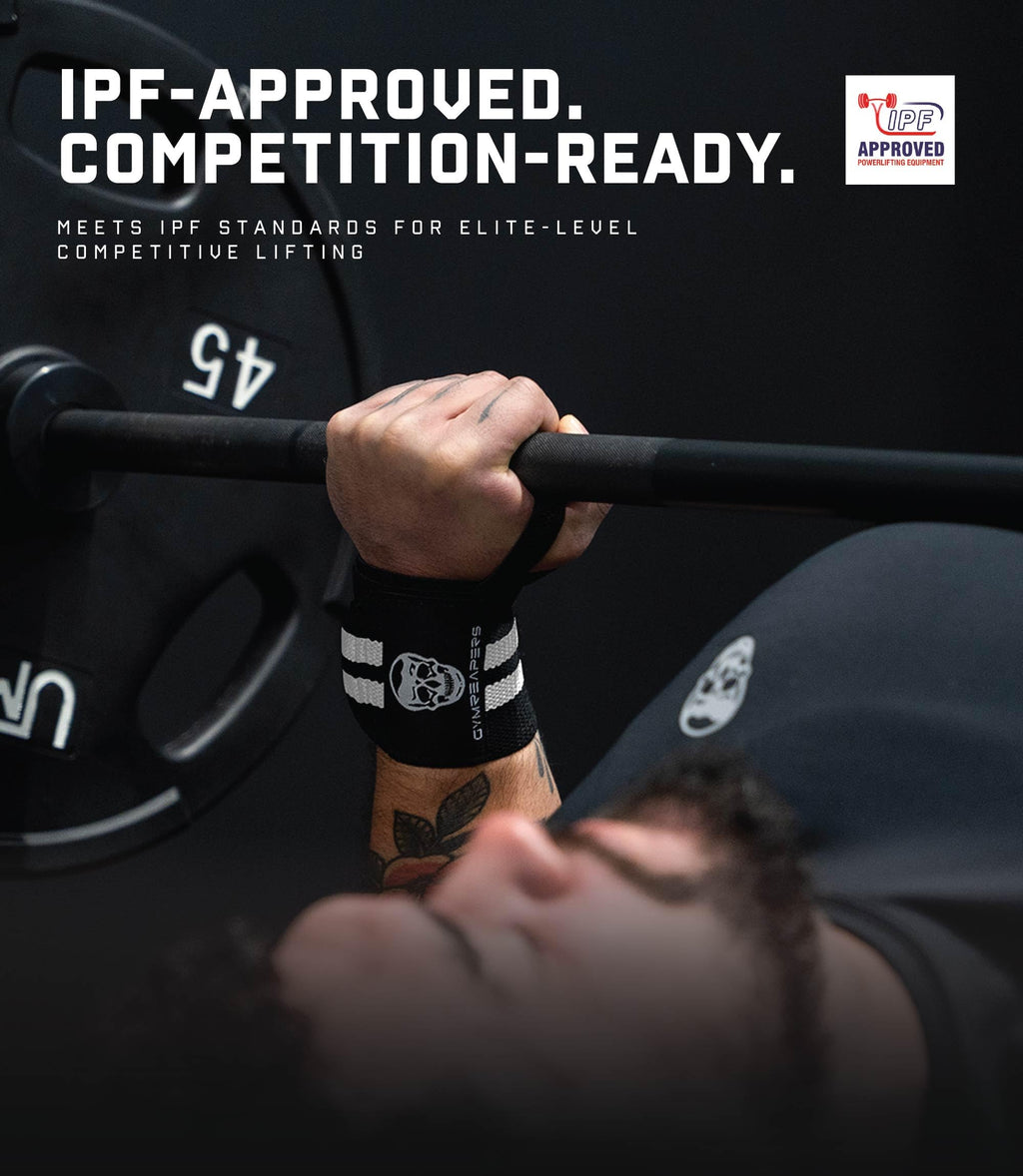 Gymreapers Weightlifting Wrist Wraps (IPF Approved) 18" Professional Quality Wrist Support with Heavy Duty Thumb Loop - Best Wrap for Powerlifting Competition, Strength Training, Bodybuilding