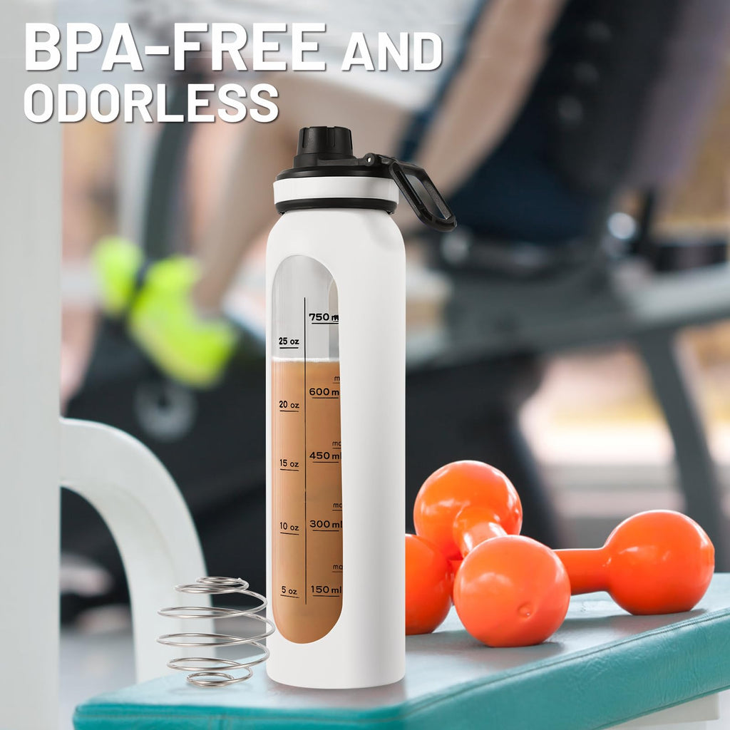 Glass Shaker Bottle 34oz/1L Black Glass Protein Shaker Bottle With Shaker Ball Large Shaker Bottles for Protein Mixes Portable Powder Mixer Blender Water Bottle for Gym Workout Sports