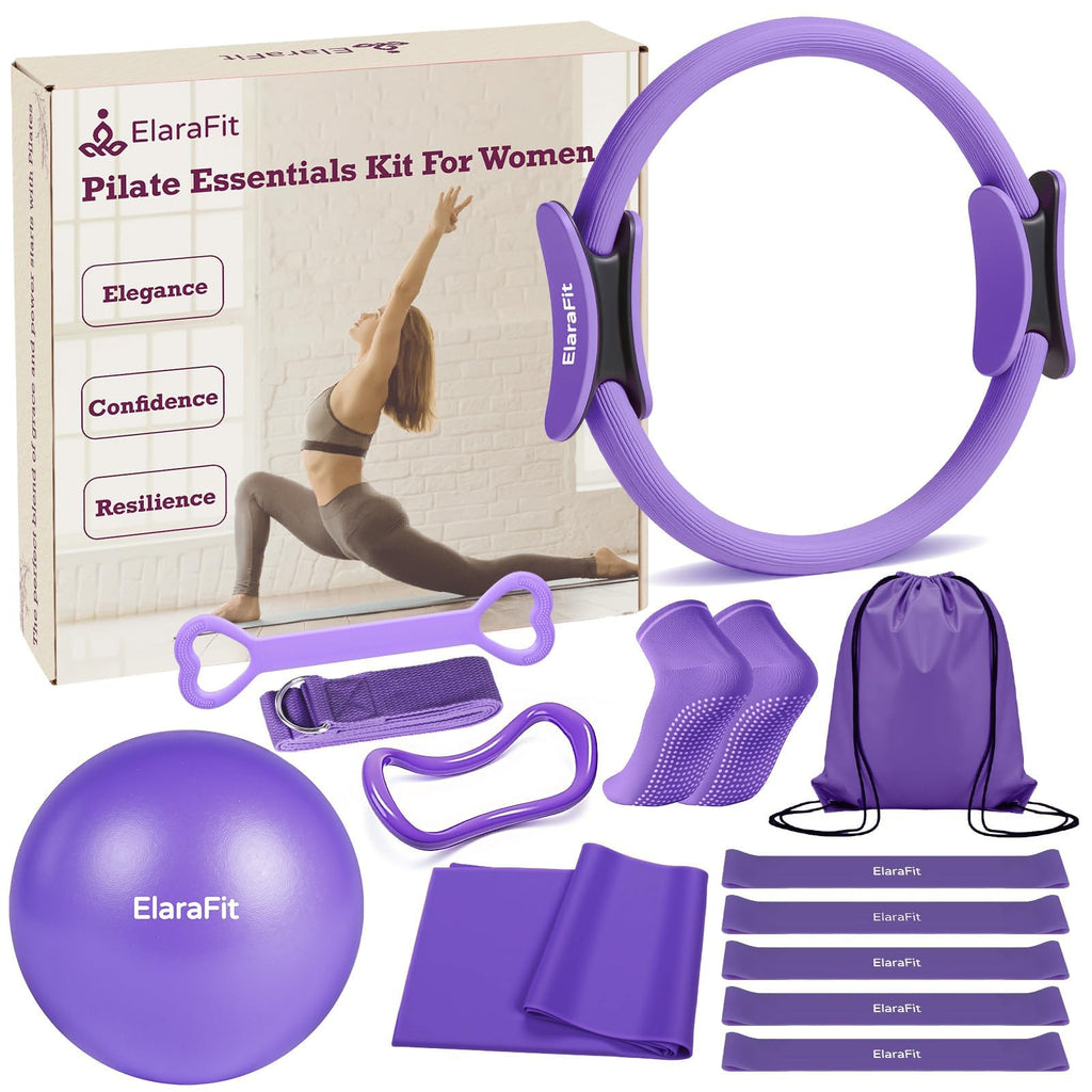 Home Pilates Kit for Women Pilates Equipment Ring and Ball Set Magic Circle Hoop with 5 Resistance Bands Compact Toning Fitness Essentials Starter Set Accessories