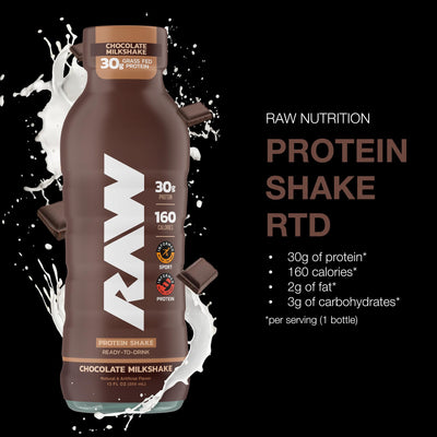 RAW Ready-to-Drink Protein Shake, Vanilla - RTD Protein Drinks with Grass-Fed Whey Protein Isolate for Post-Workout - Zero-Sugar & Gluten-Free Meal Replacement Drink & Breakfast Shake, 12 Fl Oz
