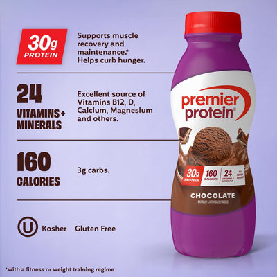 Premier Protein Shake, Chocolate, 30g Protein 1g Sugar 24 Vitamins Minerals Nutrients to Support Immune Health, 11.5 fl oz (Pack of 12)