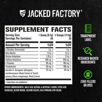 Jacked Factory NITROSURGE Pre Workout Supplement - Endless Energy, Instant Strength Gains, Clear Focus, Intense Pumps - NO Booster & Preworkout Powder with Beta Alanine - 30 Servings, Cherry Limeade