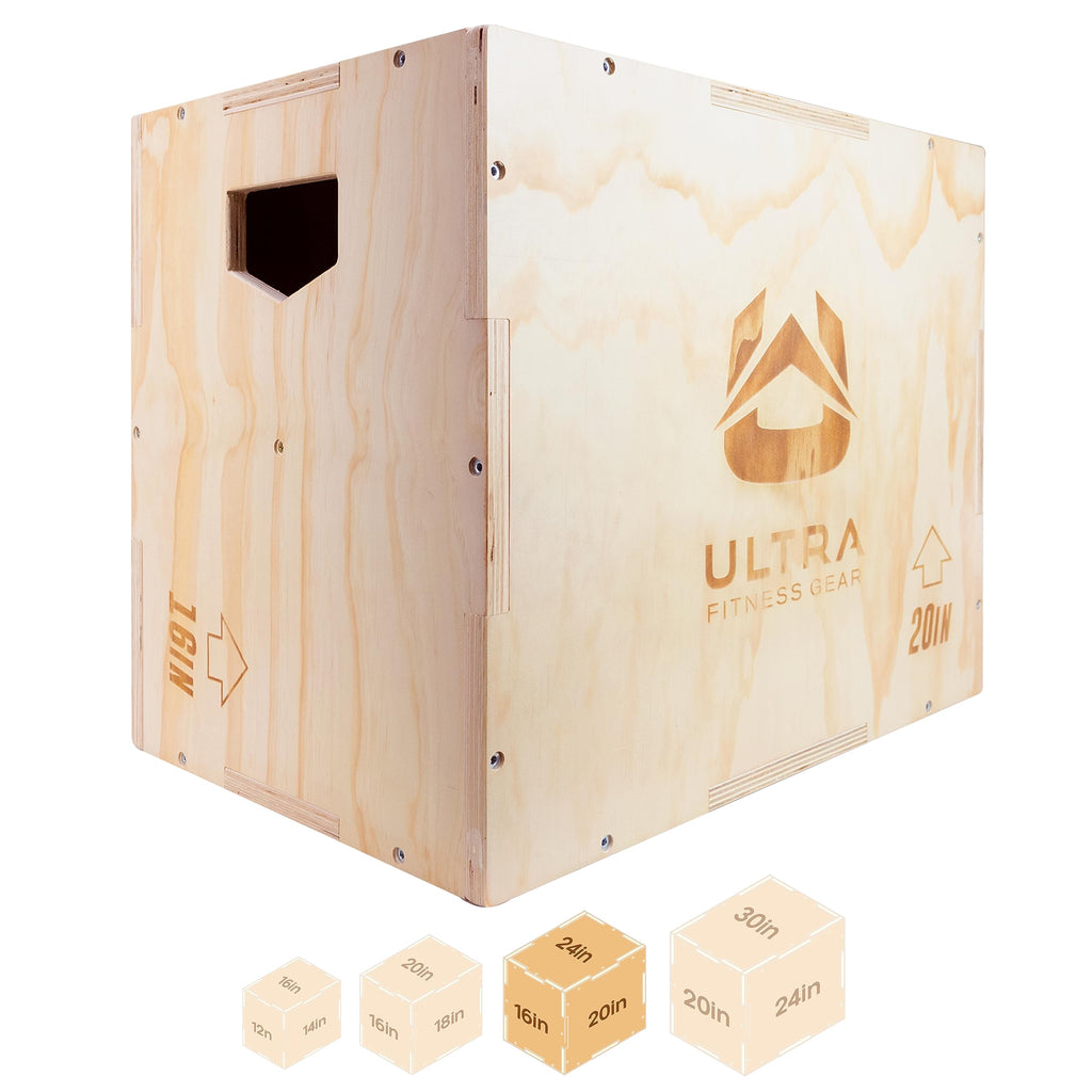 Ultra Fitness Gear Wooden Plyo Box, 31 Plyometric Jump Training Squat, Step Up, Jumps & More Workout Size S, M, L, XL