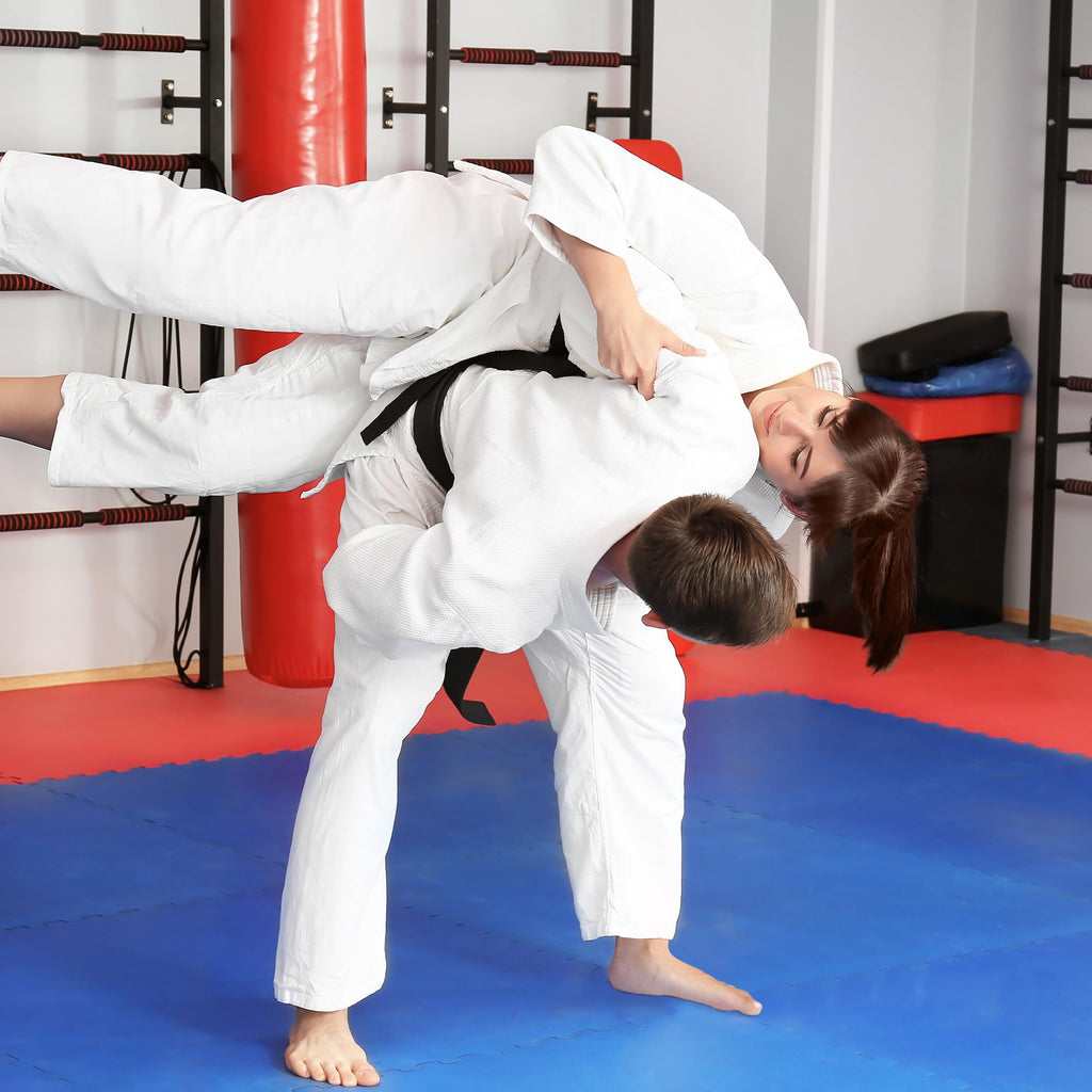 Fitvids Puzzle Exercise Gym Flooring Mat, 3/4" Thick High-Density EVA Interlocking Tiles, Workout Mat for Home Gym, Fitness Equipment, MMA, Gymnastics, 24-Piece Shock-Absorbing Exercise Mat (96 Sq Ft)