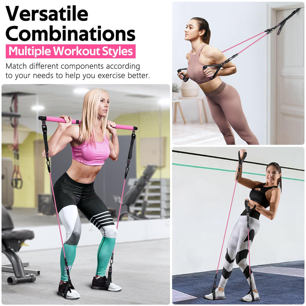 Pilates Bar Kit with Resistance Bands, Multifunctional Pilates Bar for Women & Men with Heavy-Duty Metal Adjustment Buckle, Pilates Home Equipment for Full BodyWorkouts