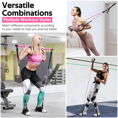 Pilates Bar Kit with Resistance Bands, Multifunctional Pilates Bar for Women & Men with Heavy-Duty Metal Adjustment Buckle, Pilates Home Equipment for Full BodyWorkouts