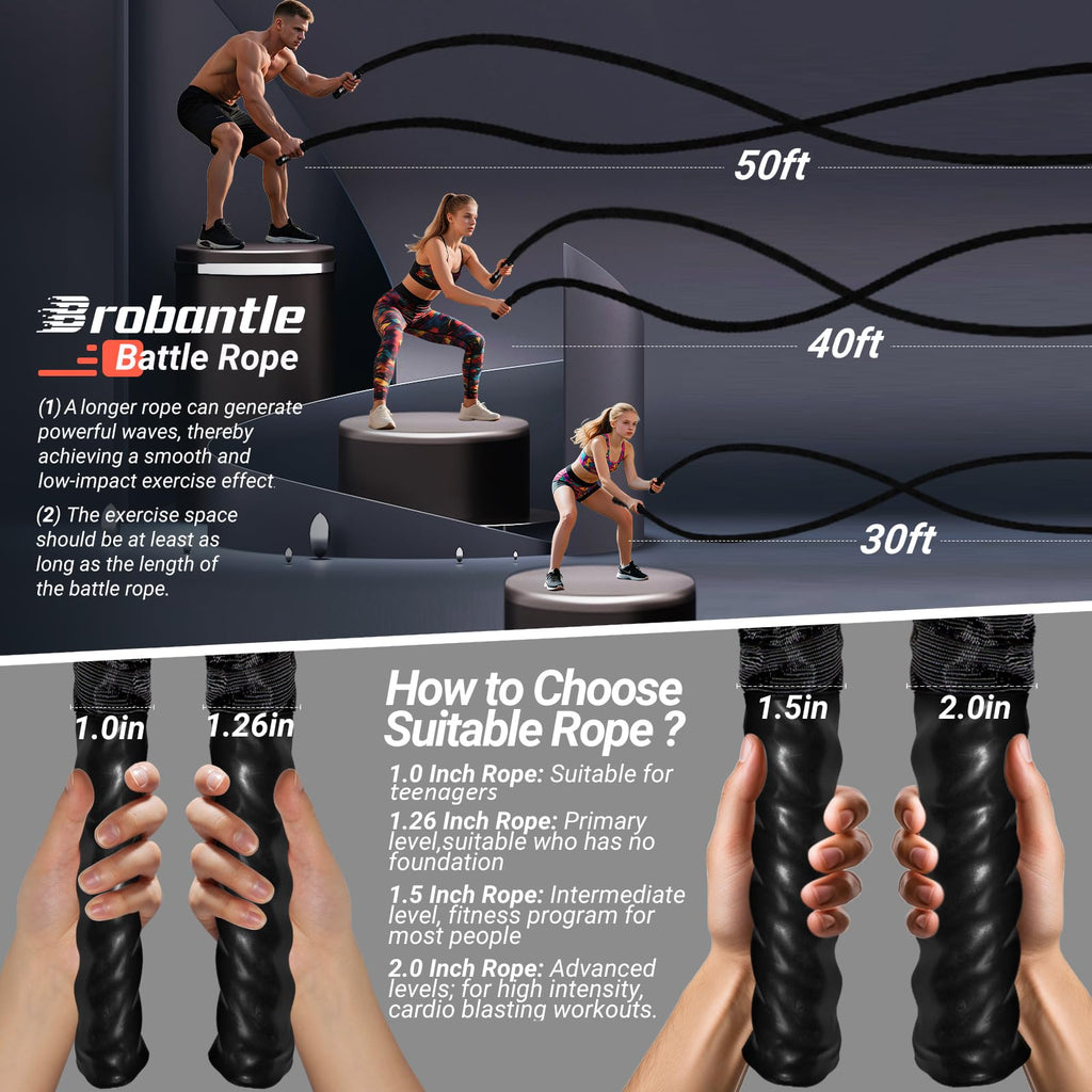 Battle Rope 1/1.26/1.5/2 Inch Diameter,Pink 30FT/40FT/50FT Exercise Workout Ropes for Home Gym Heavy Weighted Training Rope for Working Out