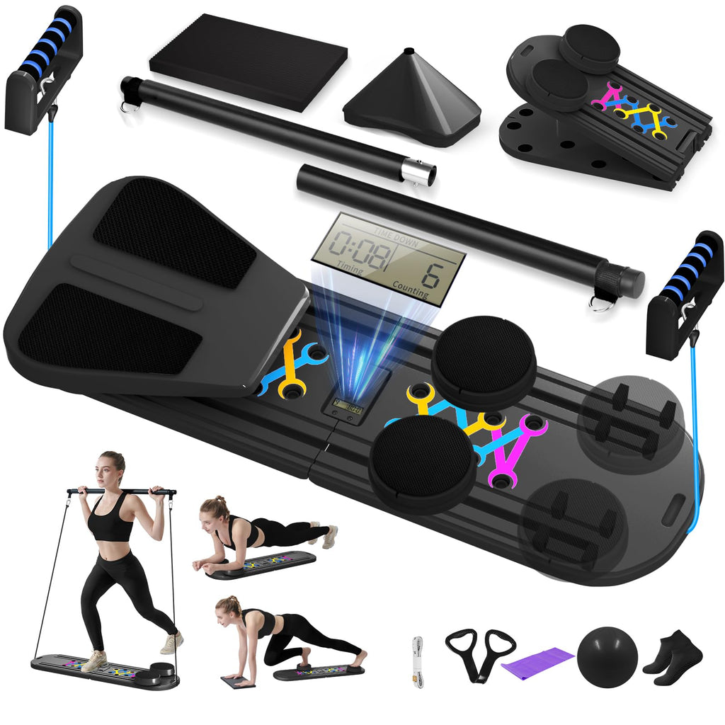 Pilates Board, Foldable Pilates Reformer Set for Home Workout with Timer, Multifunctional Portable Reformer Pilates Machine at Home Pilates Equipment