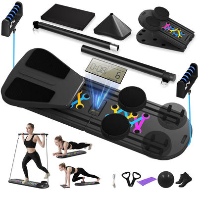 Pilates Board, Foldable Pilates Reformer Set for Home Workout with Timer, Multifunctional Portable Reformer Pilates Machine at Home Pilates Equipment