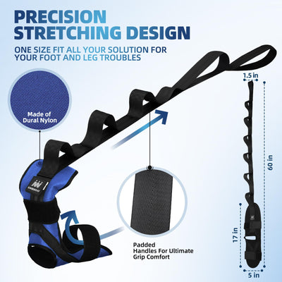 Foot and Calf Stretcher-Stretching Strap For Plantar Fasciitis, Heel Spurs, Foot Drop, Achilles Tendonitis & Hamstring. Yoga Foot & Leg Stretch Strap. (Black)