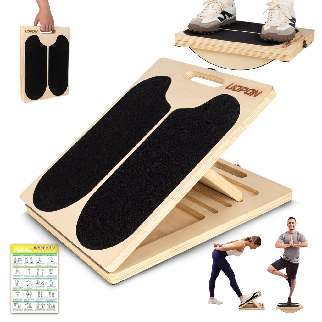 Slant Board for Calf Stretching, Adjustable Portable Wooden Incline Board for Calf Stretcher with Training Poster, 300 Lbs Weight Capacity Calf Stretch Wedge for Leg, Knees, Heel, Ankle & Stretching