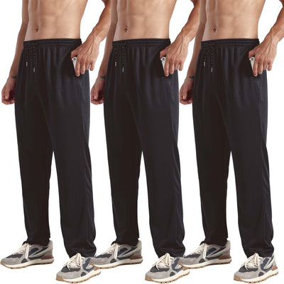 ZH 3 Pack Men's Sweatpants Open Bottom Joggers Lightweight Quick Dry Athletic Pants with Pockets for Workout & Lounge