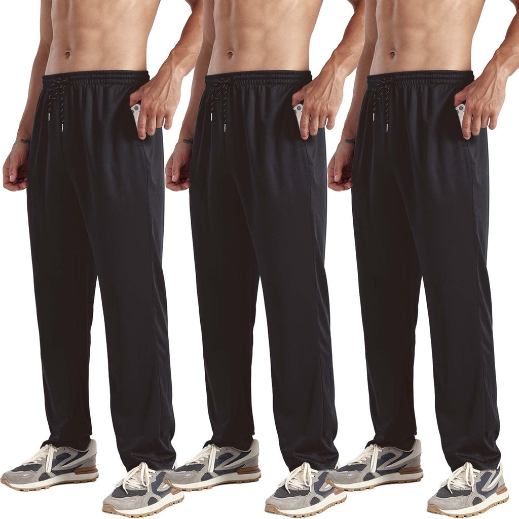 ZH 3 Pack Men's Sweatpants Open Bottom Joggers Lightweight Quick Dry Athletic Pants with Pockets for Workout & Lounge