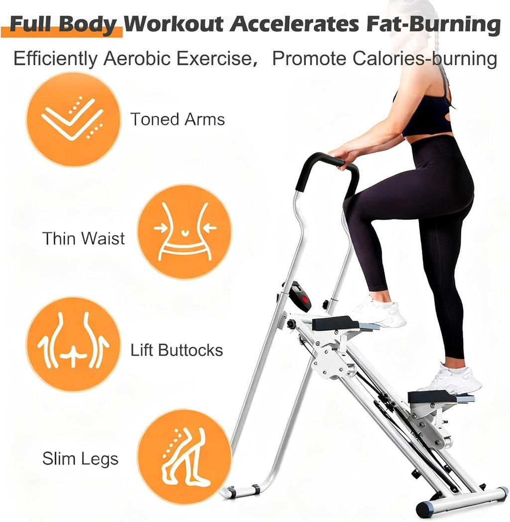 Vertical Climber Stair Stepper for Home Gym Folding Stair Climber Stepping Exercise Machine with Handlebar 3-Level Adjustable Height Non-Slip Pedals LCD Display Full Body Cardio Workout Equipment