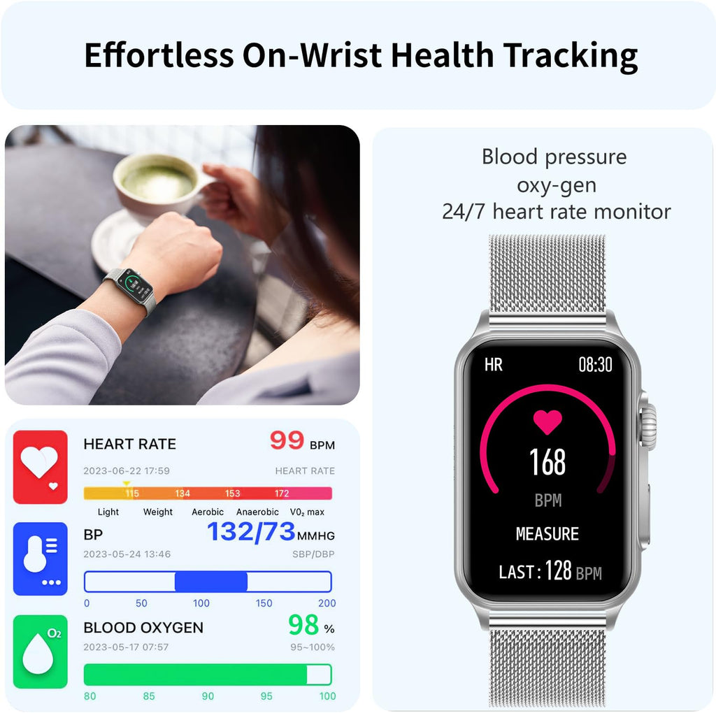 FITVII Nexa Fitness Tracker Answer/Make Calls, Smart Watch with Blood Pressure, Blood Oxygen, 24/7 Heart Rate Monitor, 120+ Sport Mode Activity Tracker with Step Counter, Sleep Tracker for Women Men