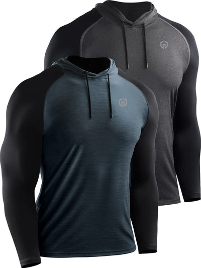 NELEUS Men's Dry Fit Athletic Shirt Workout Running Long Sleeve Shirts with Hoods
