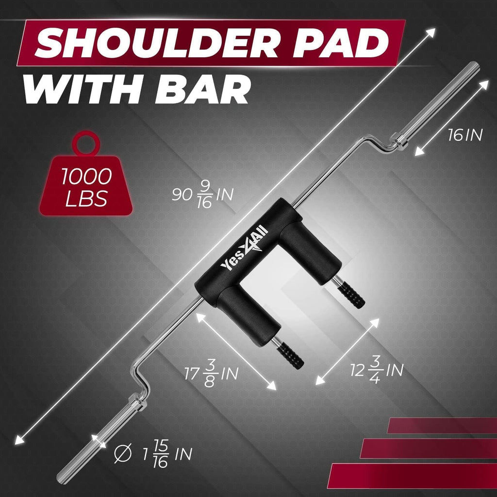 Yes4All Multi Grip Barbell & Cable Attachment - Swiss Bar, American Bar for Greater Range of Motion, with 2 Collars, Fits Olympic Weight Plates - Home Gym & Support Pressing, Lifting & Curls