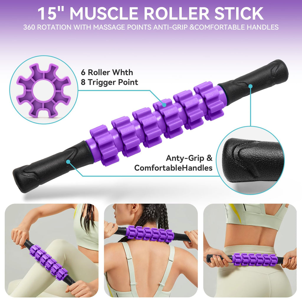 5 in1 Foam Roller Set for Deep Tissue Muscle Massage, High Density Fitness Exercise Foam Roller, Massage Roller, Massage Ball, Resistance Band, for Whole Body (Black)
