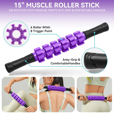 5 in1 Foam Roller Set for Deep Tissue Muscle Massage, High Density Fitness Exercise Foam Roller, Massage Roller, Massage Ball, Resistance Band, for Whole Body (Black)