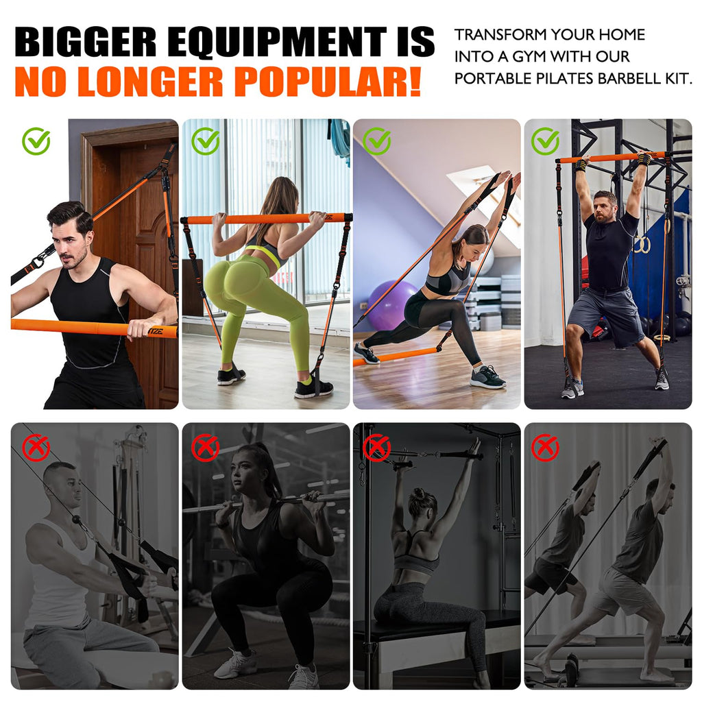 Pilates Bar Kit with Resistance Bands, Pilates Equipment, Multifunctional Pilates Bar for Women & Men, Pilates kit for Hip, Back, Arm, Full-Body Workouts, Home Gym Strength Training Equipment