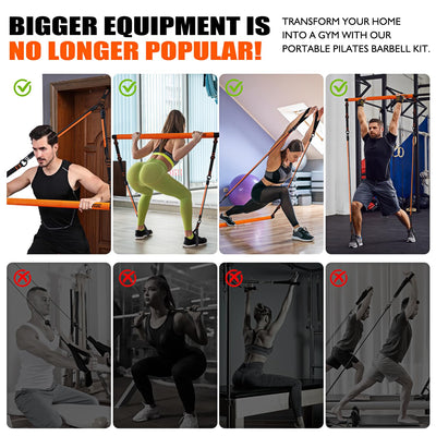 Pilates Bar Kit with Resistance Bands, Pilates Equipment, Multifunctional Pilates Bar for Women & Men, Pilates kit for Hip, Back, Arm, Full-Body Workouts, Home Gym Strength Training Equipment