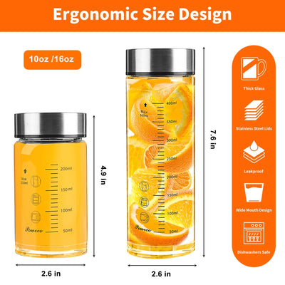 Glass Juice Bottles 4 Pack 20 oz - Wide Mouth Glass Water Bottles with Lids - for Juicing, Protein, Smoothie, Milk, Reusable, BPA Free, Stainless Steel Lids, Blender, Shaker Bottle (20oz/600ml)