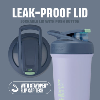 BlenderBottle Strada Shaker Cup Insulated Stainless Steel Water Bottle with Wire Whisk, 24-Ounce, Black