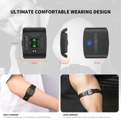 COOSPO HW9 Bluetooth 5.0 ANT+ Heart Rate Monitor Armband with HR Zones/Calories Burned, Optical HRM Sensor for Fitness Training/Cycling/Running,Compatible with Peloton,DDP Yoga,Wahoo
