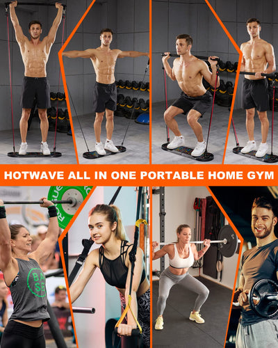 HOTWAVE Portable Exercise Equipment with 16 Gym Accessories,20 in 1 Push Up Board Fitness,Resistance Bands with Ab Roller Wheel,at Home Workout for Men