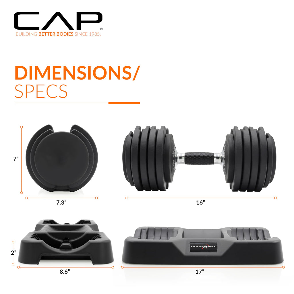 CAP Barbell ADJUSTABELL Adjustable Round Dumbbell Weights - Singles & Pairs | 12.5 lb, 25 lb & 55 lb | Multiple Handle Options