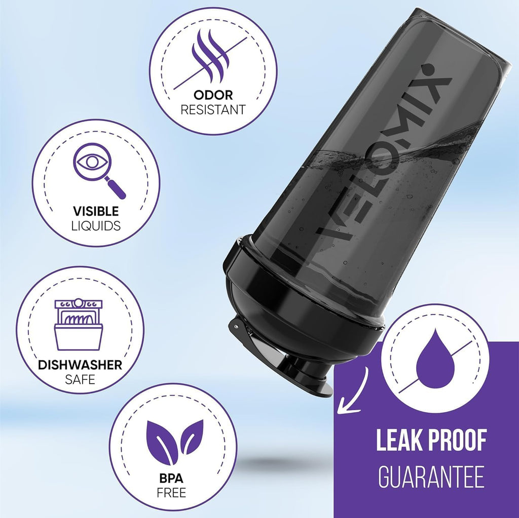 VELOMIX -4 PACK- 28 oz Protein Shaker Bottle for Protein Mixes - 4x Wire Whisk | Leak Proof Shaker Cups for Protein Shakes | Protein Shaker Bottle Pack | Protein Shake Cup (Brown)